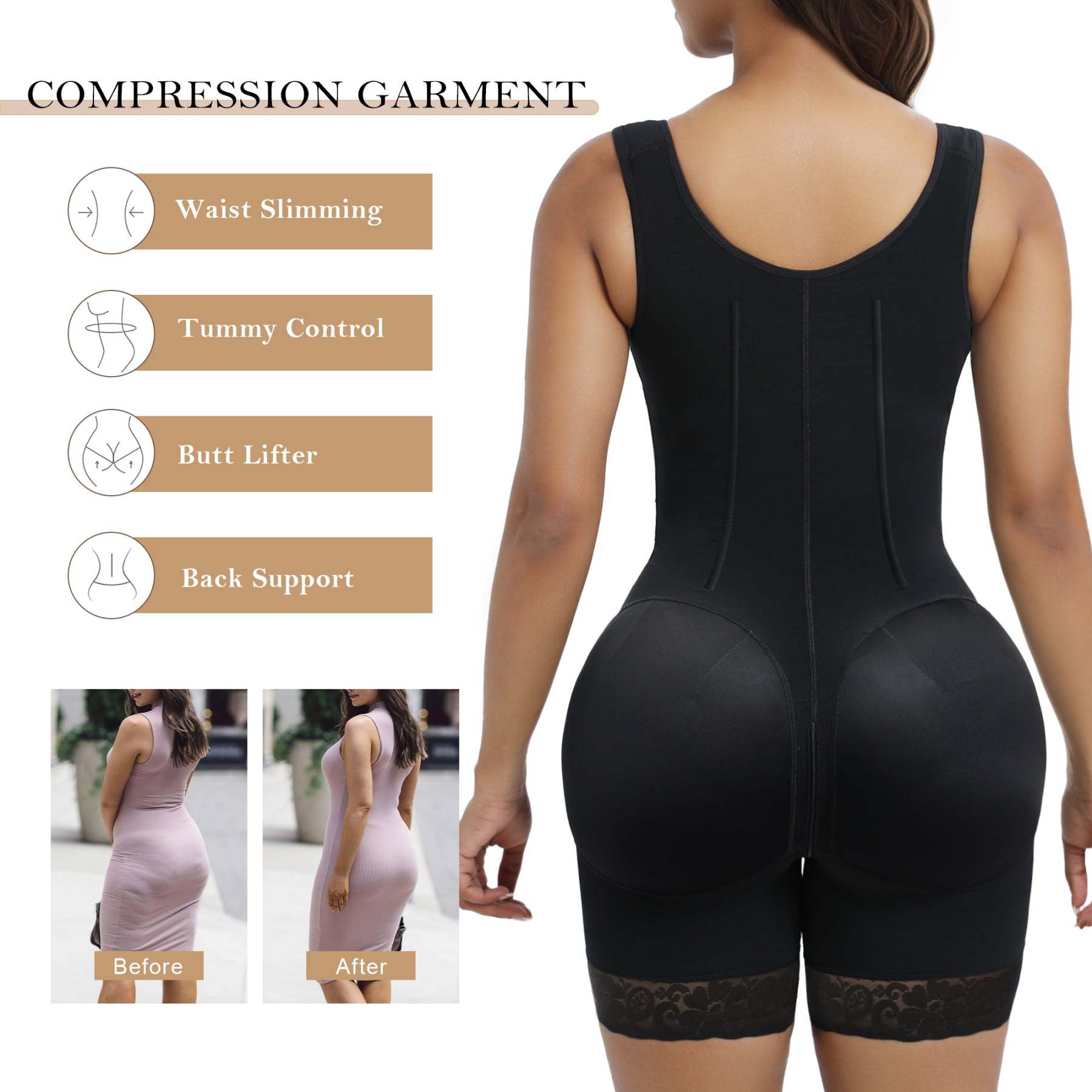  Fajas Colombianas Moldeadoras Shapewear Tummy Control Body Shaper Postpartum Butt Lift Compression Garment with Steel Bones