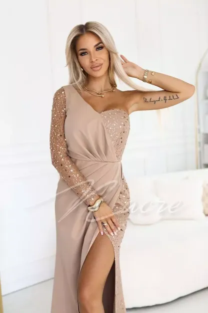 Abito lungo monocollo con paillettes