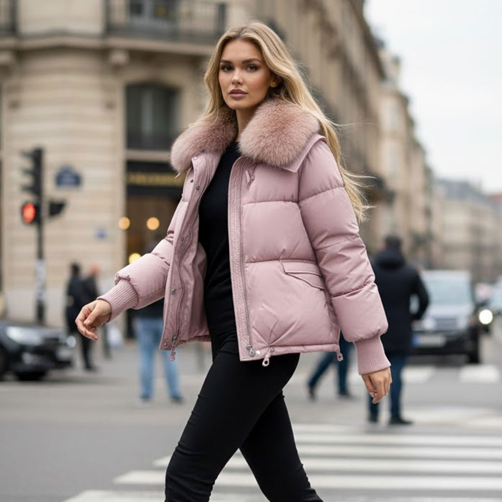 Giacca a vento imbottita con bavero largo, da donna