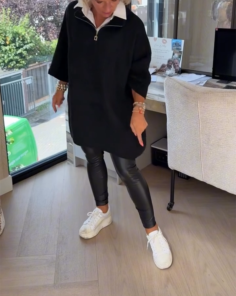 Maglione a girocollo alto con mezza cerniera, modello ampio