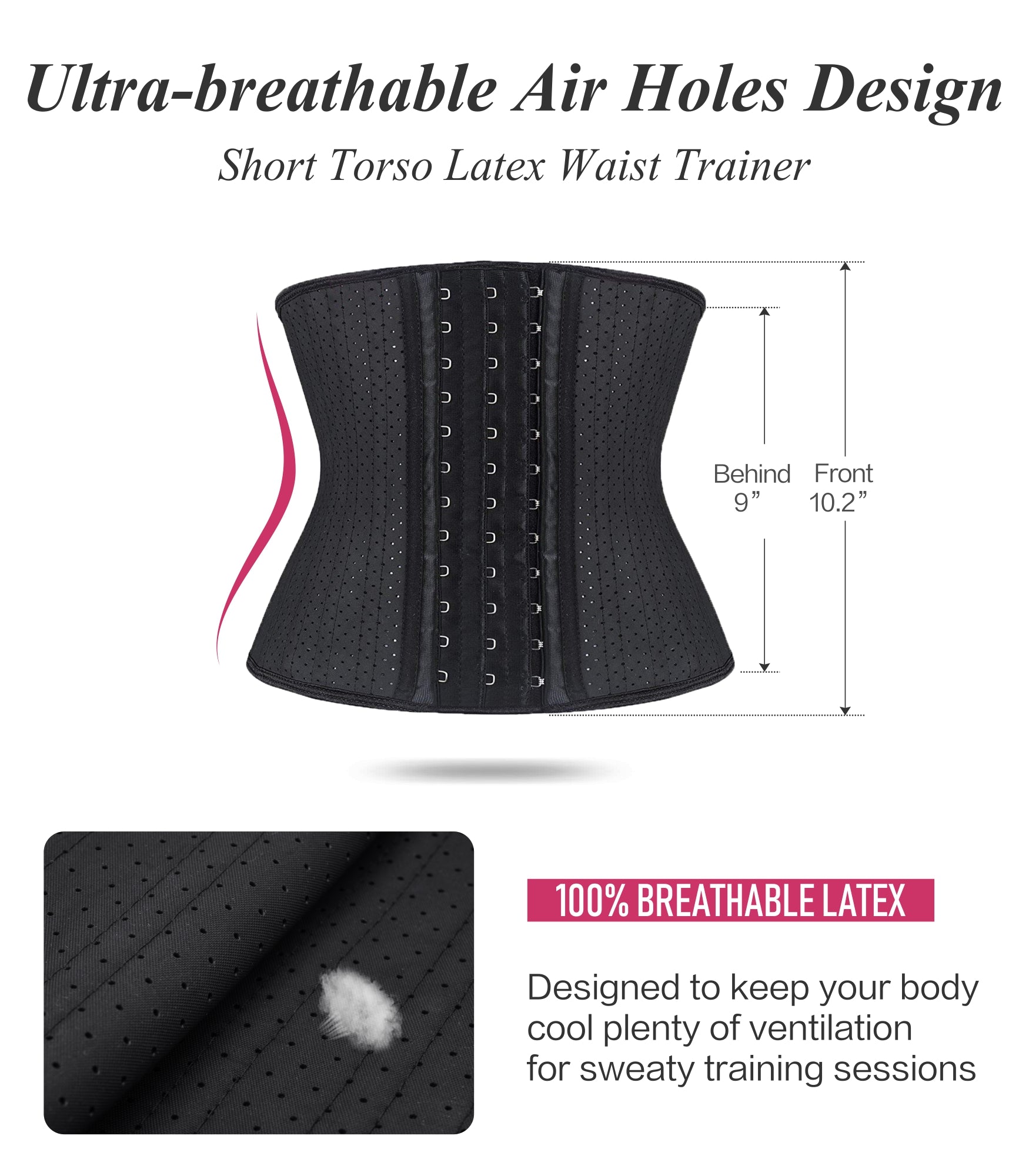  Women Latex Short Torso Waist Trainer 25 Steel Bones 3 Row Hooks