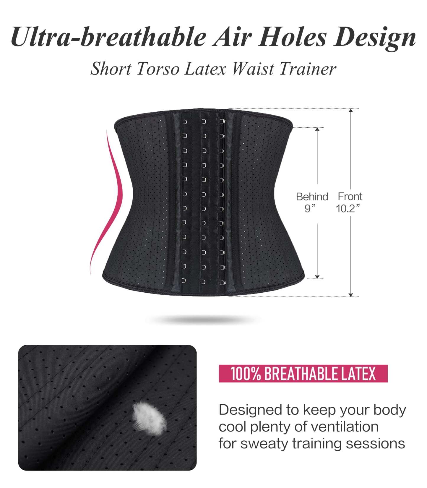  Women Latex Short Torso Waist Trainer 25 Steel Bones 3 Row Hooks