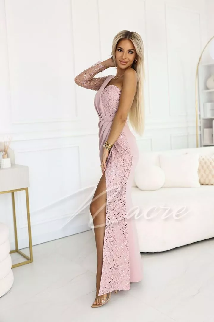 Abito lungo monocollo con paillettes