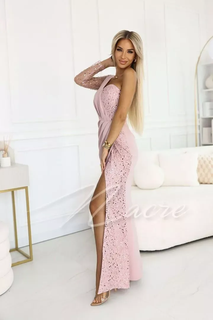 Abito lungo monocollo con paillettes