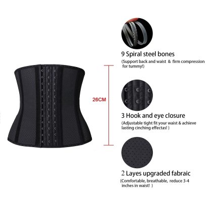  Women Latex Short Torso Waist Trainer 9 Steel Bones 3 Row Hooks