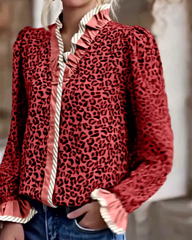 Camicia leopardata a manica lunga casual