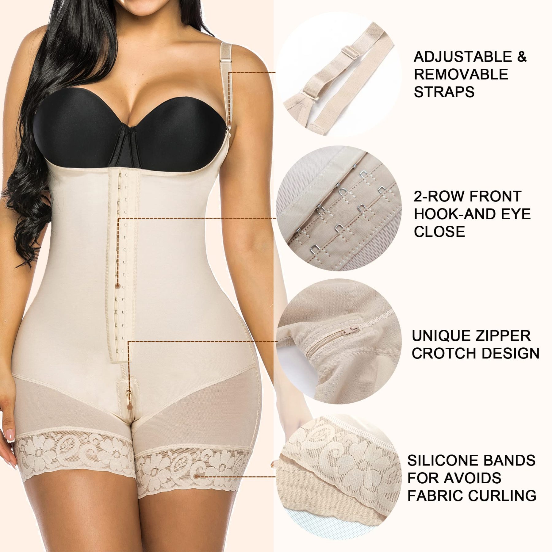  Fajas Colombianas Shapewear for Women Tummy Control Post Surgery Compression Garment with Zipper Crotch