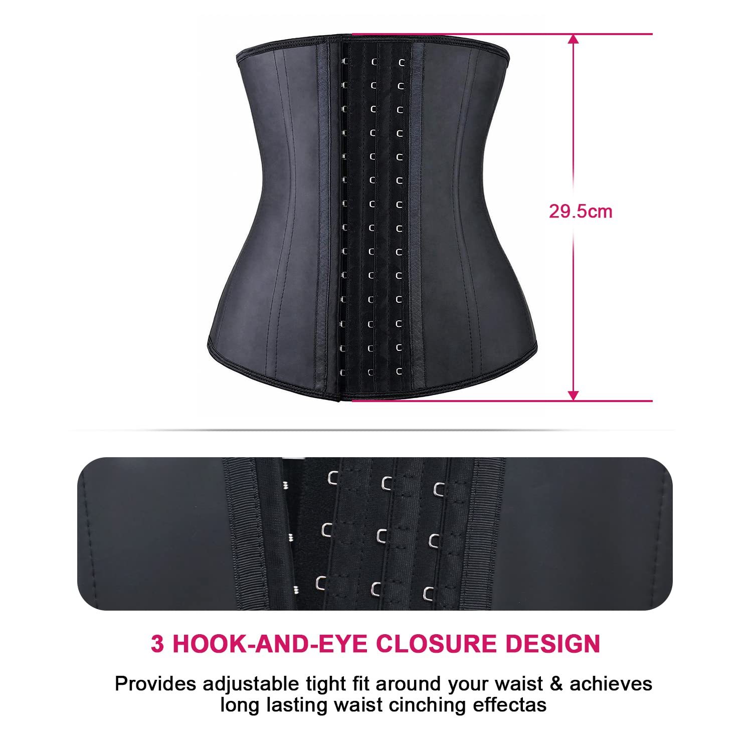 Cintura dimagrante classica in lattice da donna con 9 stecche in acciaio e 3 file di ganci