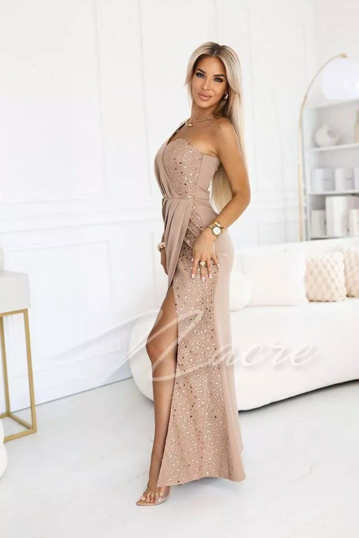 Abito lungo monocollo con paillettes