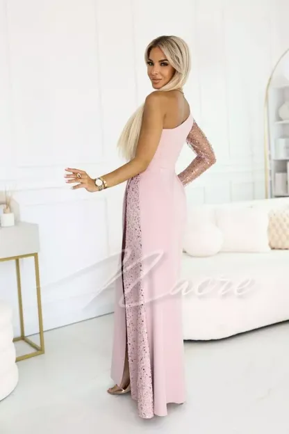 Abito lungo monocollo con paillettes