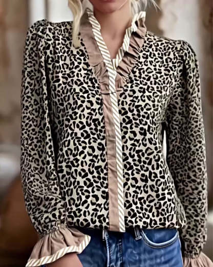 Camicia leopardata a manica lunga casual