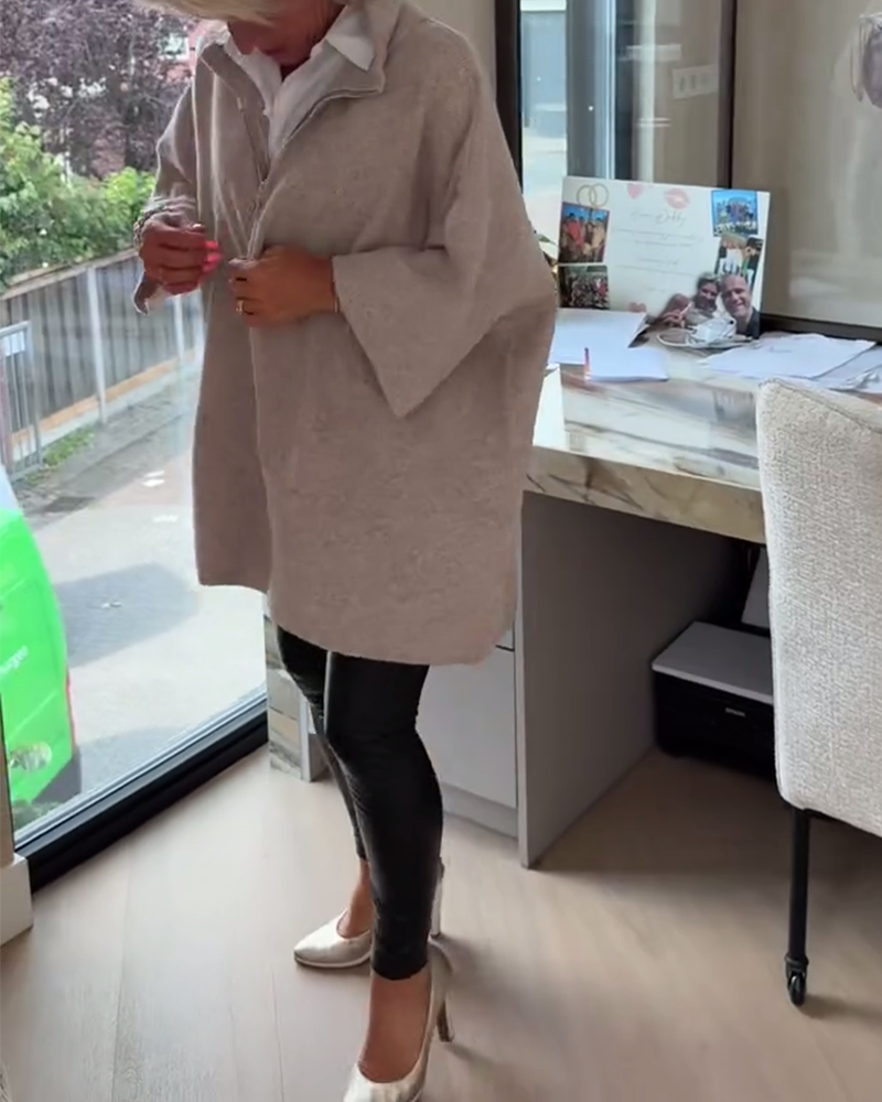 Maglione a girocollo alto con mezza cerniera, modello ampio