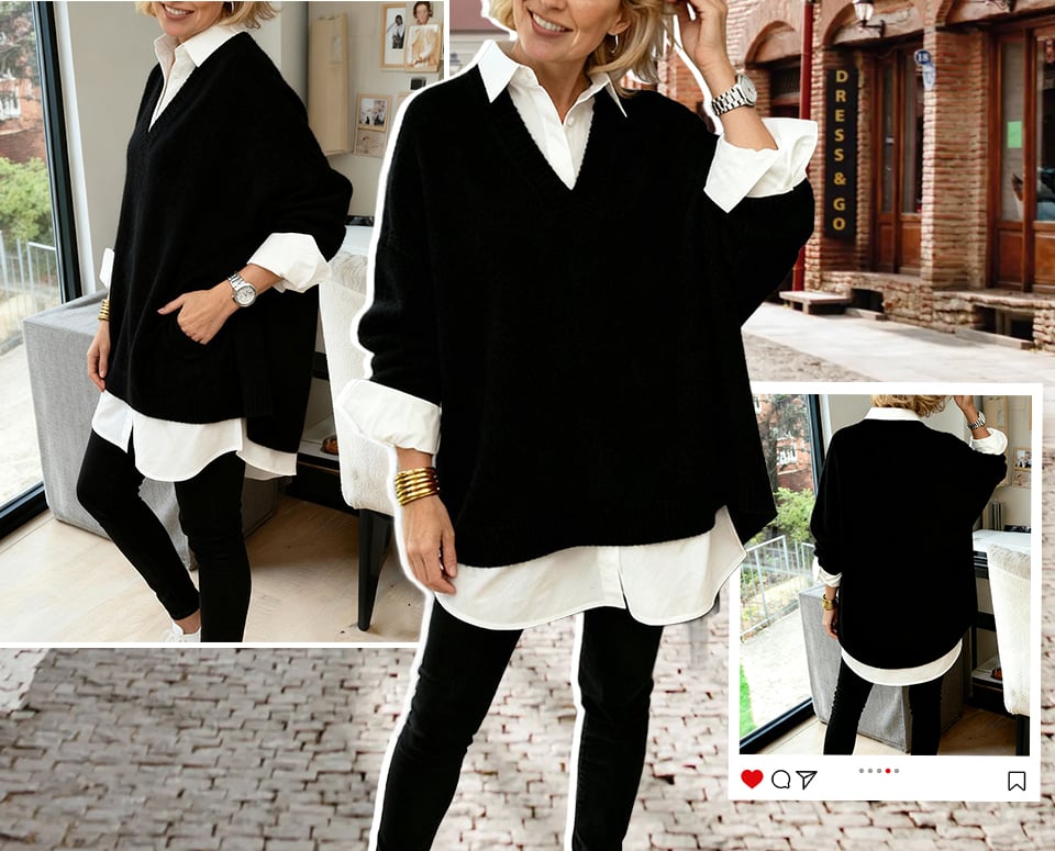 Maglione elegante da donna con colletto alla camiciera