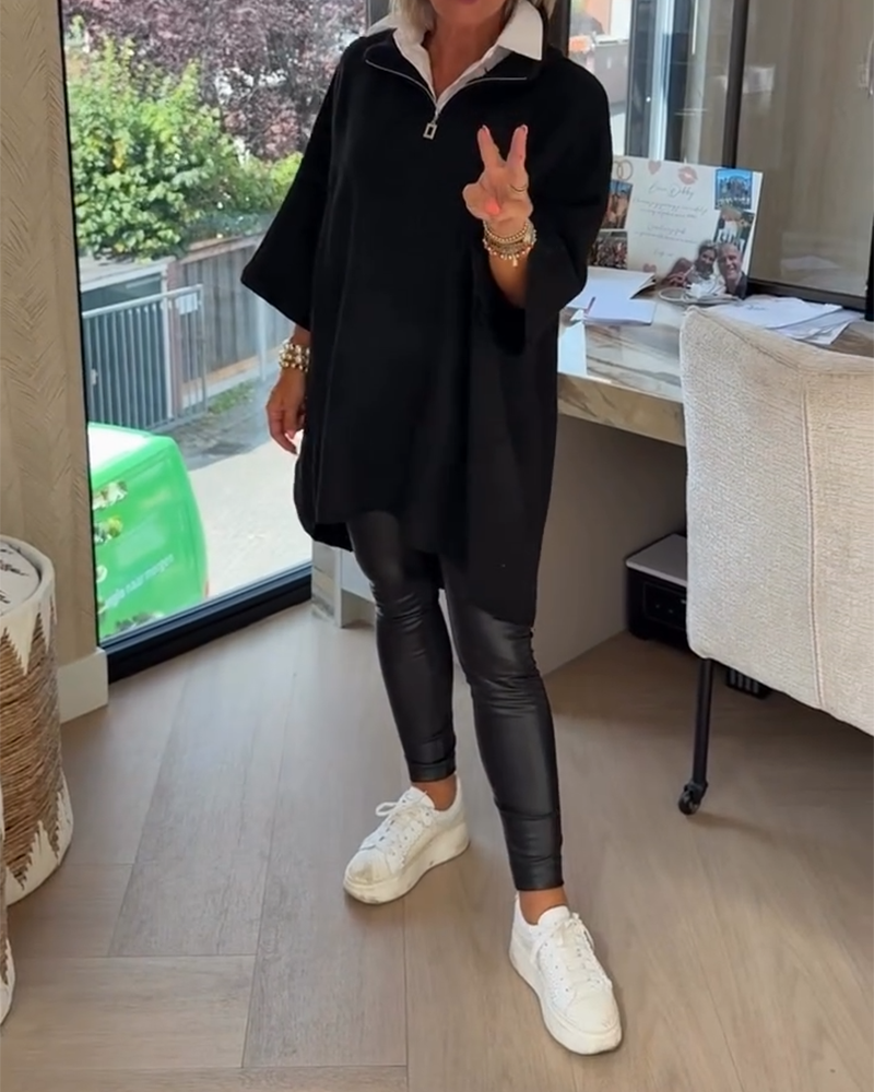 Maglione a girocollo alto con mezza cerniera, modello ampio