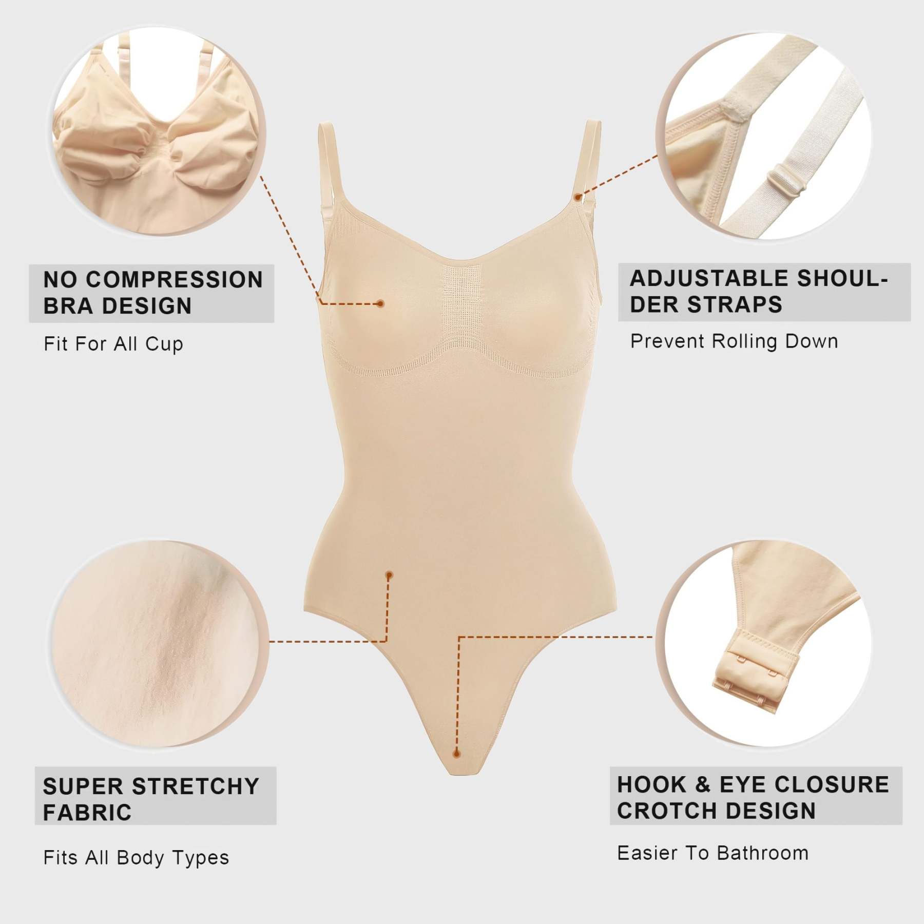  Women Shapewear Tummy Control Bodysuit Seamless Sculpting Snatched Waist Body Suit Thong
