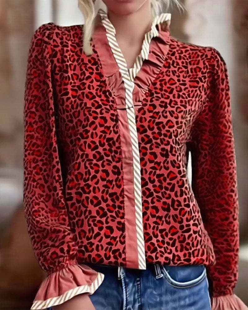 Camicia leopardata a manica lunga casual