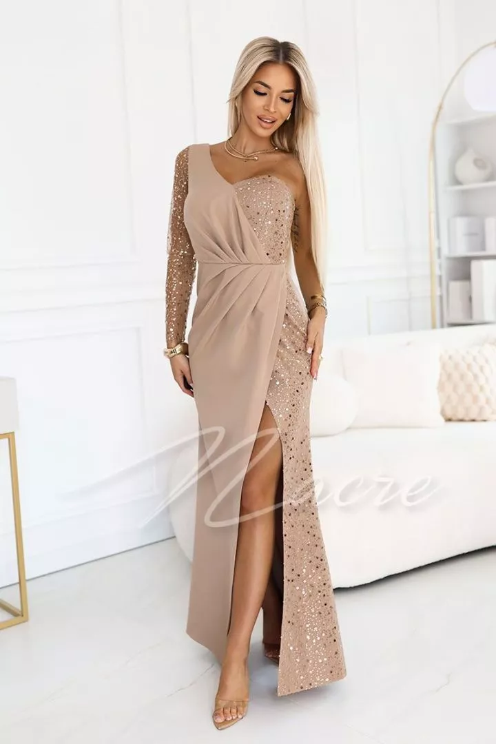 Abito lungo monocollo con paillettes