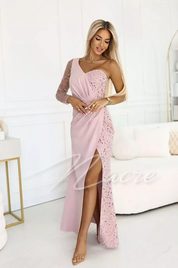 Abito lungo monocollo con paillettes