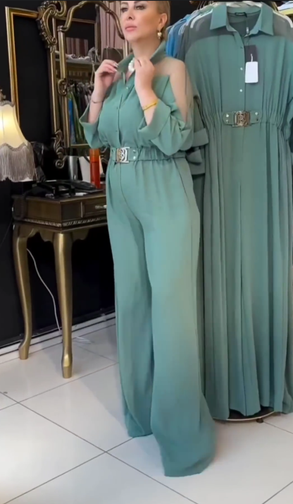 Tuta intera elegante in tessuto voile a maniche lunghe