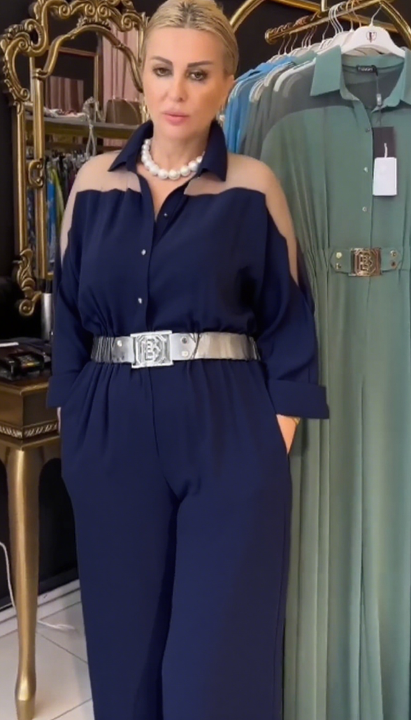 Tuta intera elegante in tessuto voile a maniche lunghe