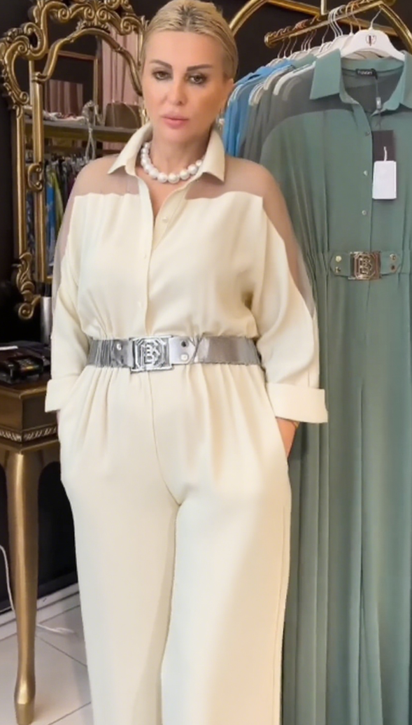 Tuta intera elegante in tessuto voile a maniche lunghe