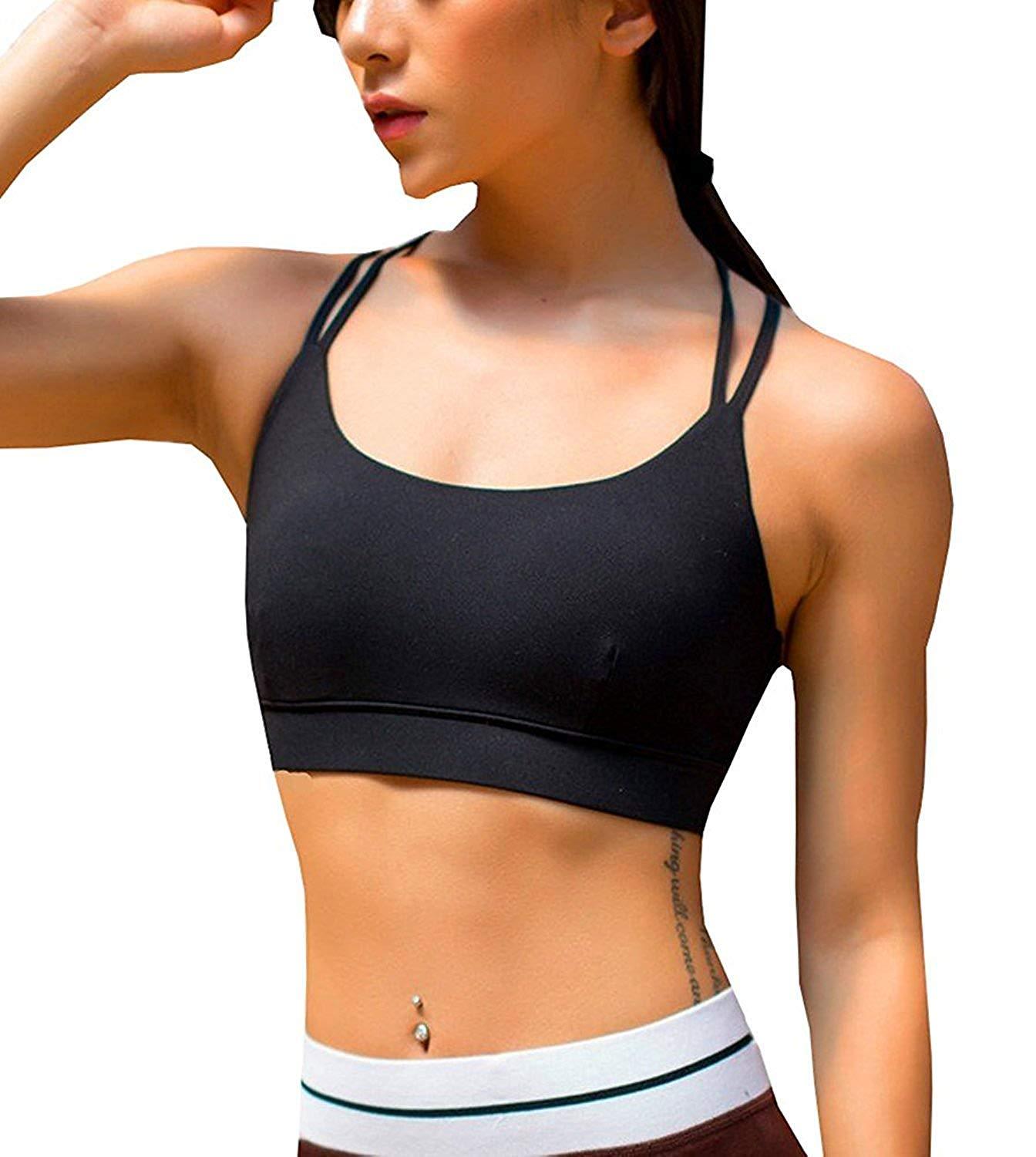 Women's Padded Sports Bra Support Corss Back Wirefree Workout Gym Running Yoga Bras