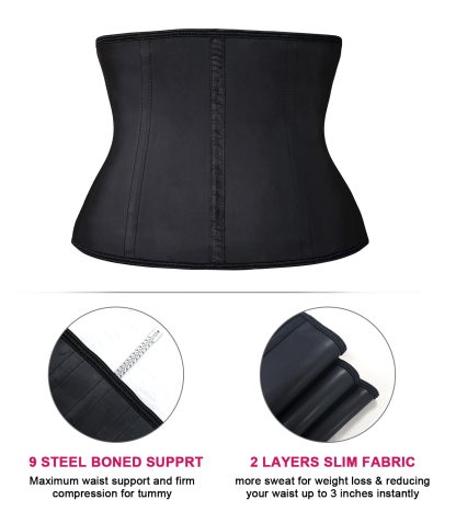  Women Latex Short Torso Waist Trainer 9 Steel Bones 3 Row Hooks