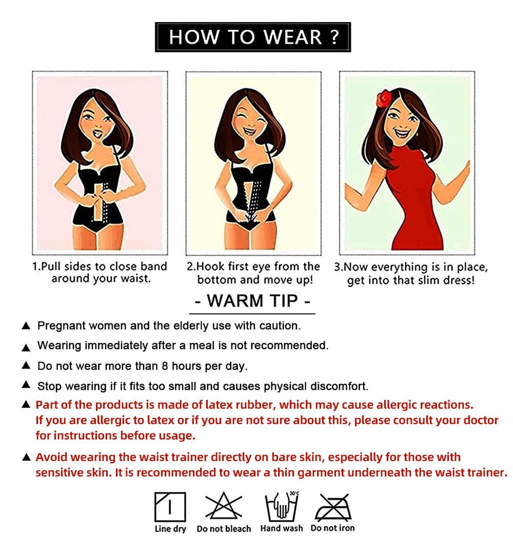 Cintura dimagrante in lattice traspirante da donna, 25 stecche in acciaio, 3 file di ganci