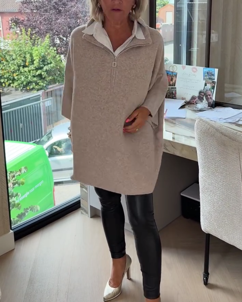 Maglione a girocollo alto con mezza cerniera, modello ampio