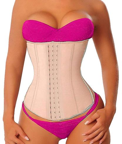  Women Latex Long Torso Waist Trainer 9 Steel Bones 3 Row Hooks