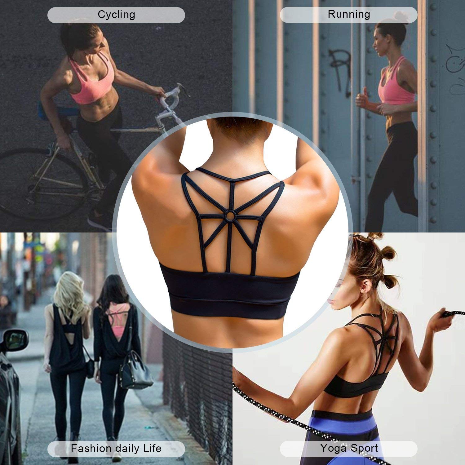  Women's Padded Sports Bra Support Corss Back Wirefree Workout Gym Running Yoga Bras