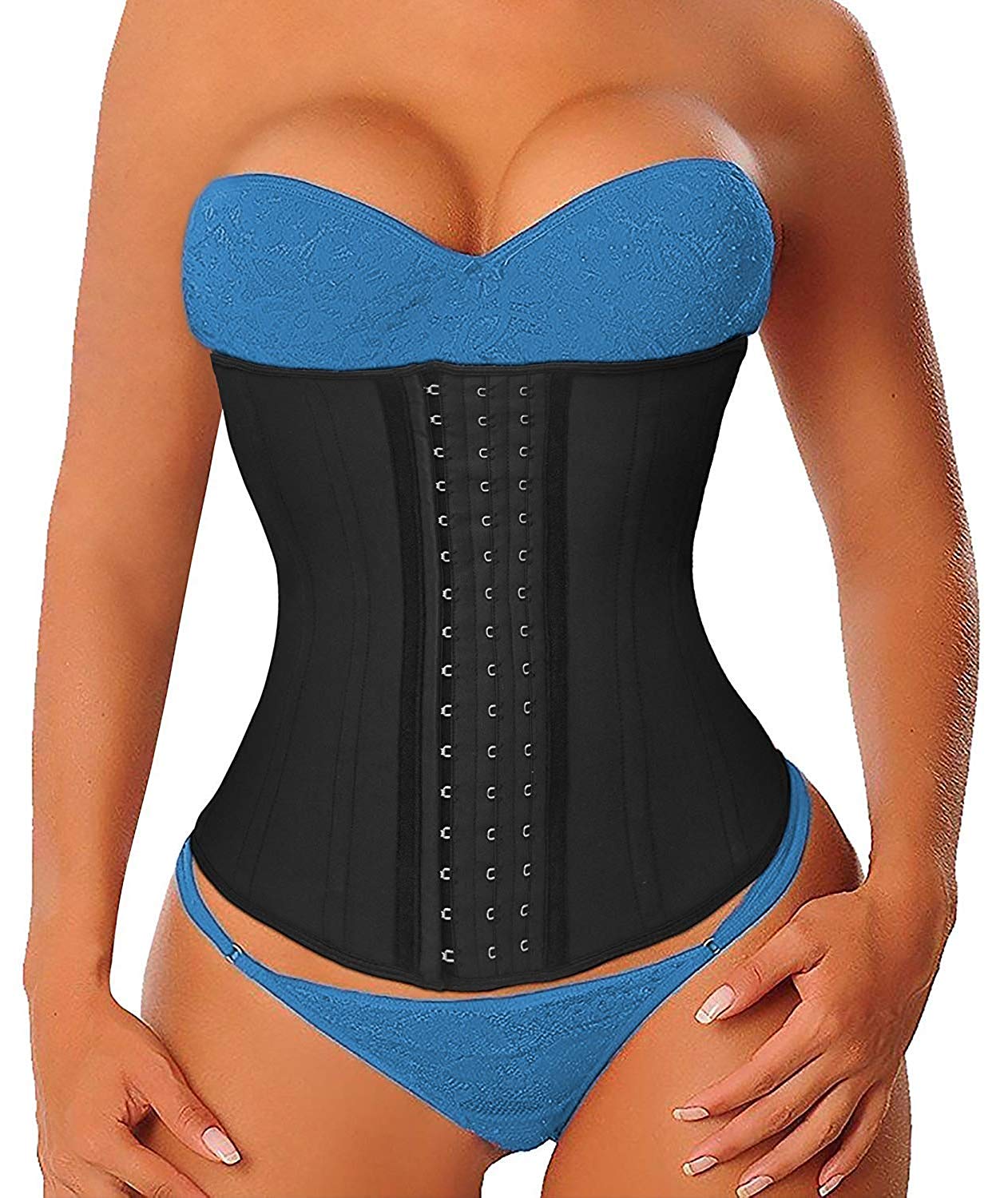  Women Latex Long Torso Waist Trainer Sports Girdle 17 Steel Bones 3 Row Hooks