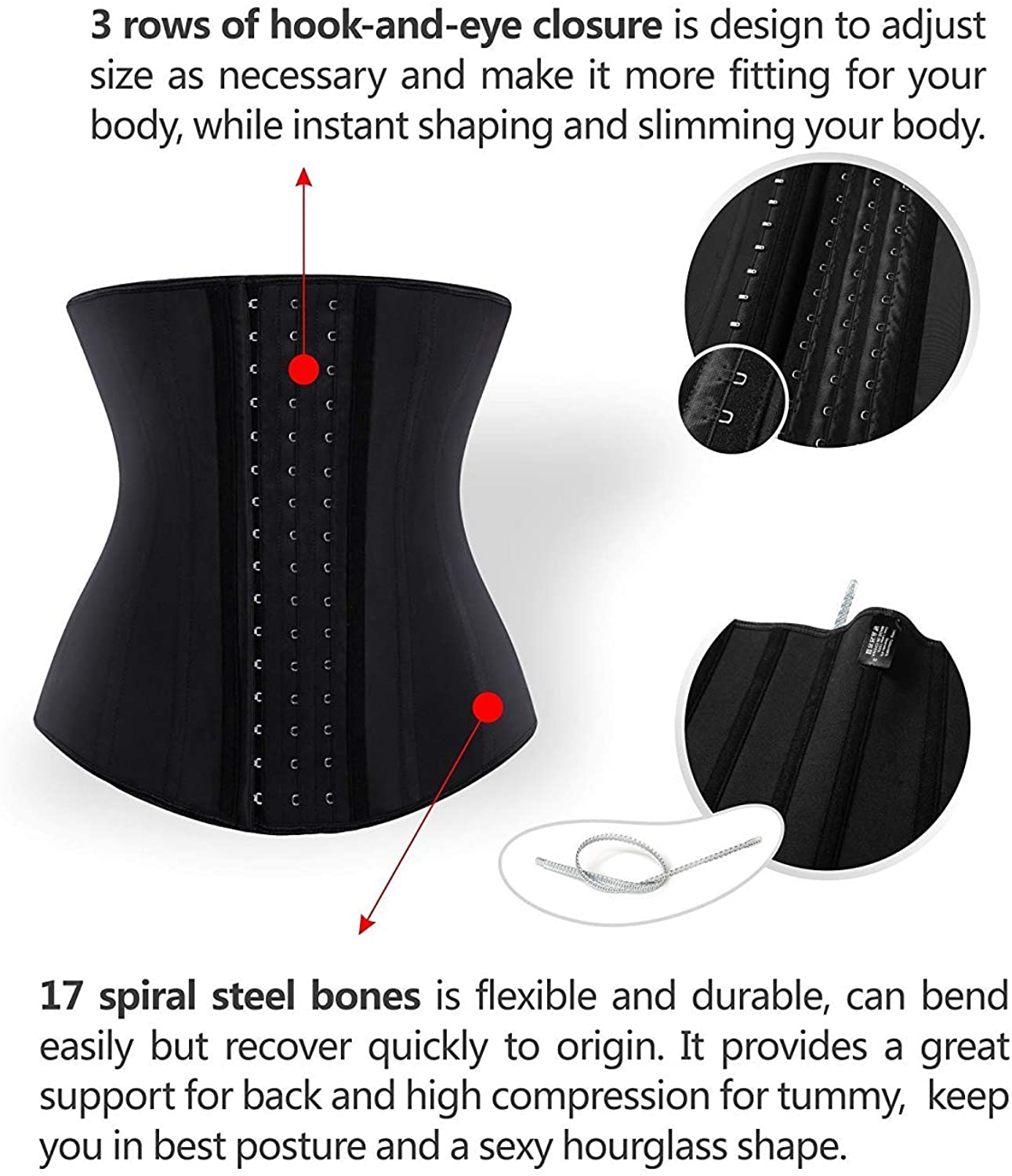  Women Latex Long Torso Waist Trainer Sports Girdle 17 Steel Bones 3 Row Hooks