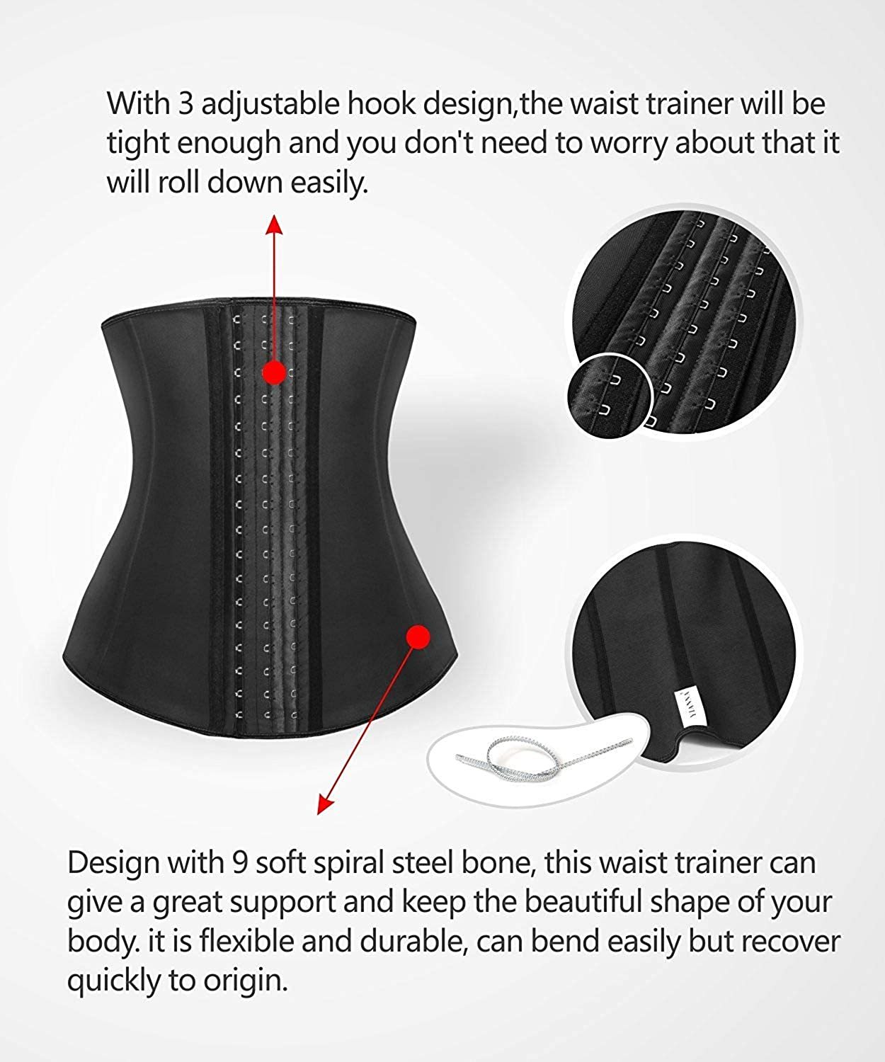  Women Latex Long Torso Waist Trainer 9 Steel Bones 3 Row Hooks