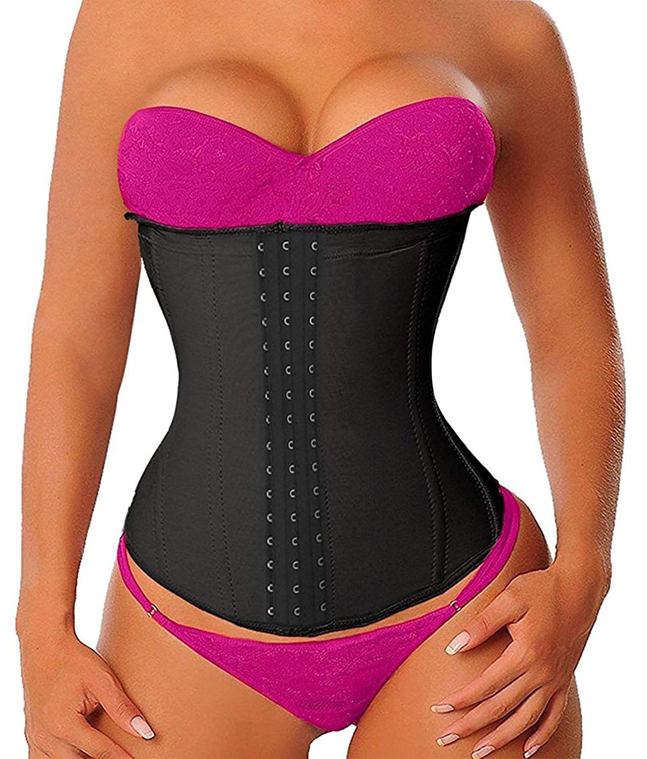  Women Latex Long Torso Waist Trainer 9 Steel Bones 3 Row Hooks