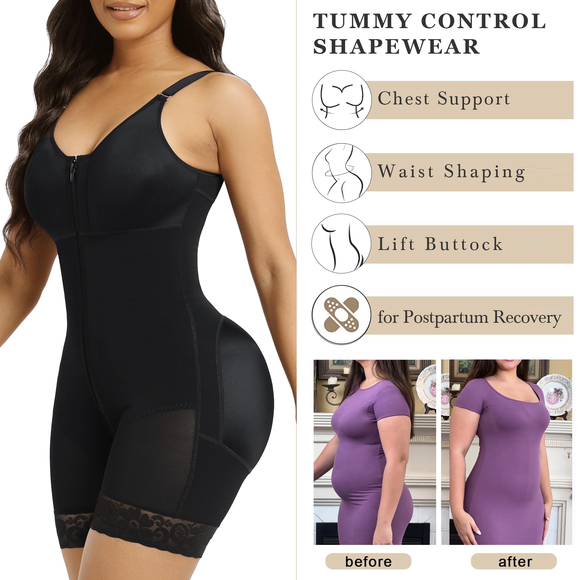  Fajas Colombianas Postpartum Shapewear for Women Tummy Control Butt Lifter Body Shaper with Zipper Crotch