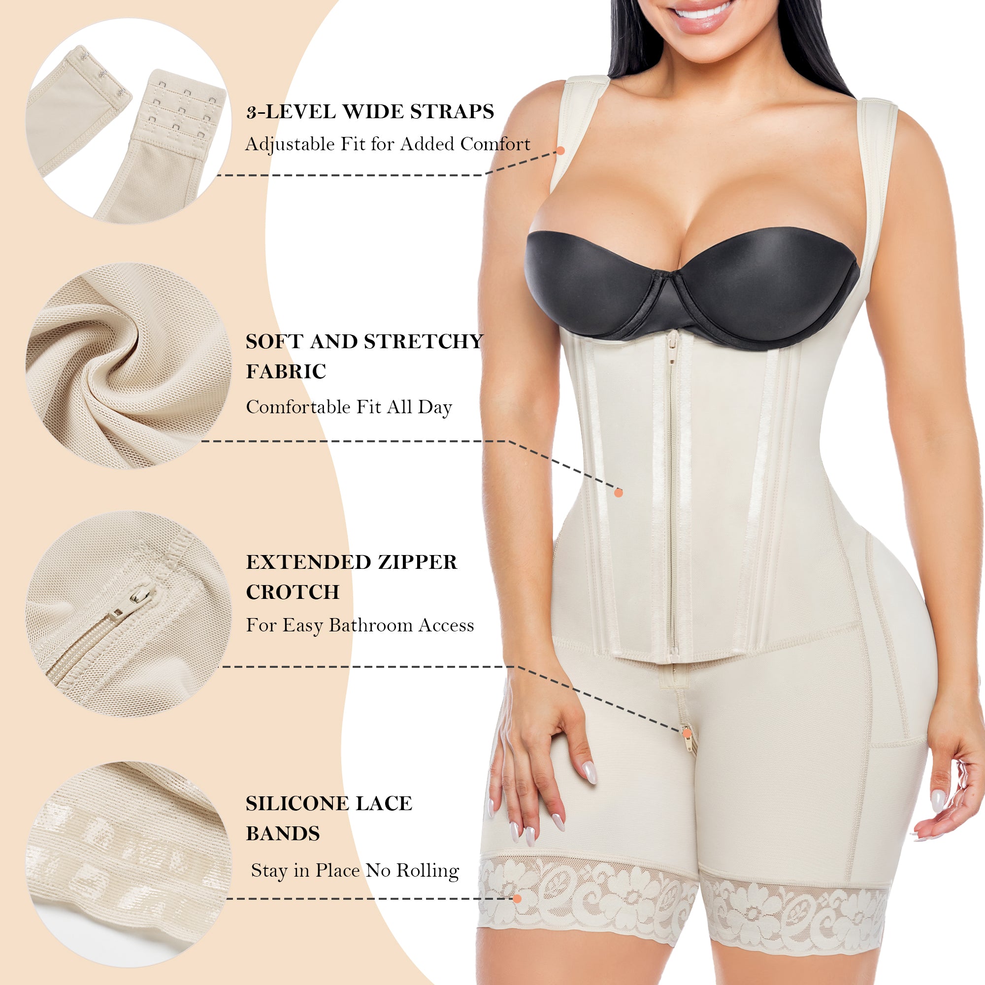  Fajas Colombianas Postpartum Shapewear for Women Tummy Control Butt Lifter Body Shaper with Zipper and Hooks