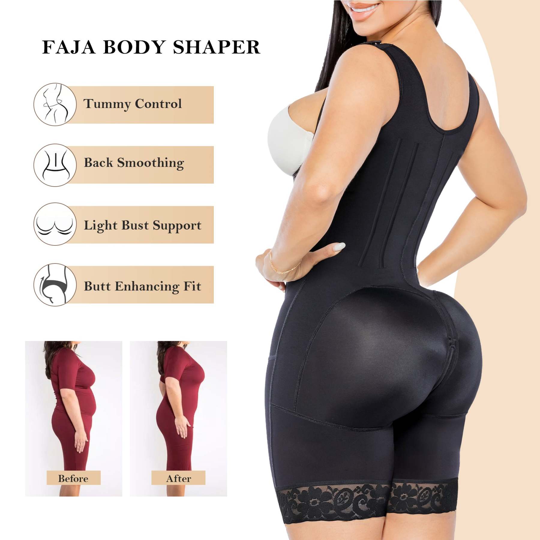  Fajas Colombianas Postpartum Shapewear for Women Tummy Control Butt Lifter Body Shaper with Zipper and Hooks