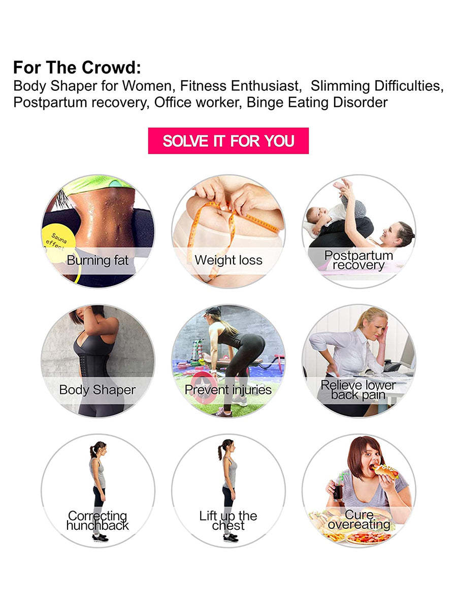 Cintura dimagrante in lattice per donna, 9 stecche, 4 file di ganci