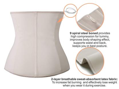 Corsetti da allenamento per la vita con cerniera in lattice da donna, 9 stecche d'acciaio