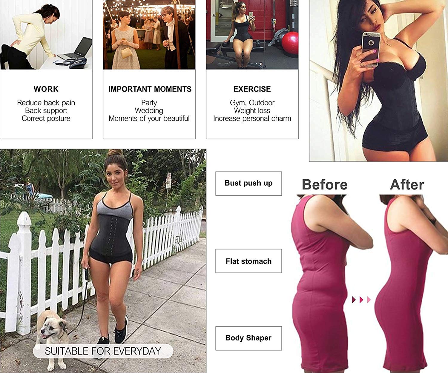  Women Latex Long Torso Waist Trainer 9 Steel Bones 3 Row Hooks