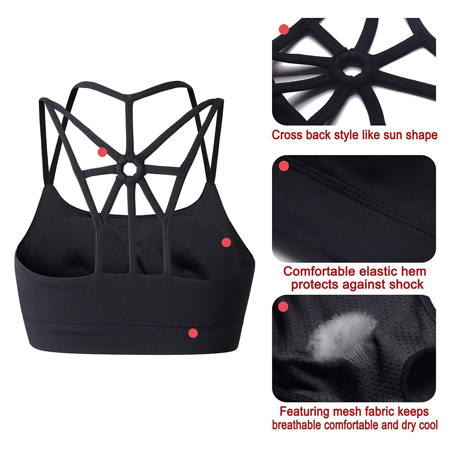  Women's Padded Sports Bra Support Corss Back Wirefree Workout Gym Running Yoga Bras