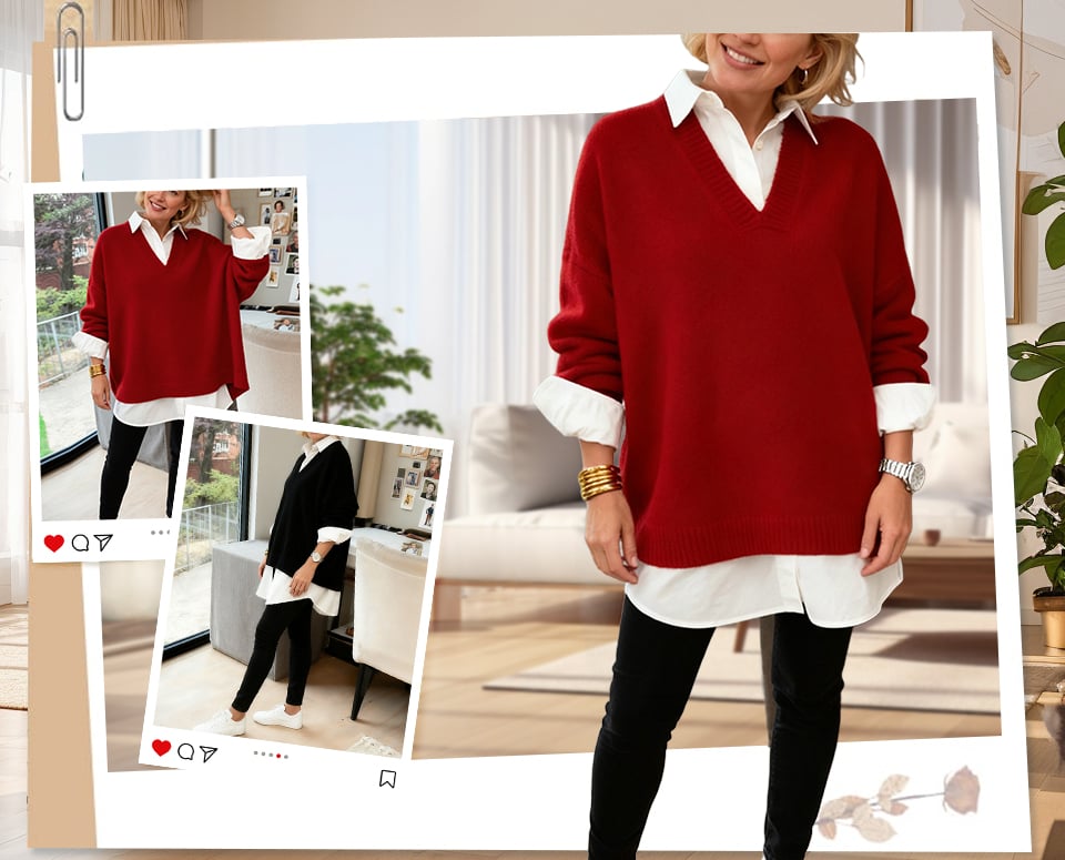 Maglione elegante da donna con colletto alla camiciera