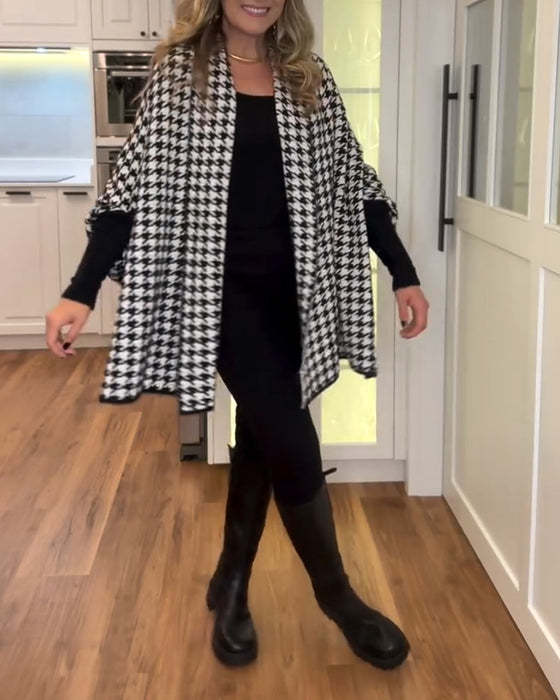 Cardigan ponte a spalle in tessuto pied-de-poule