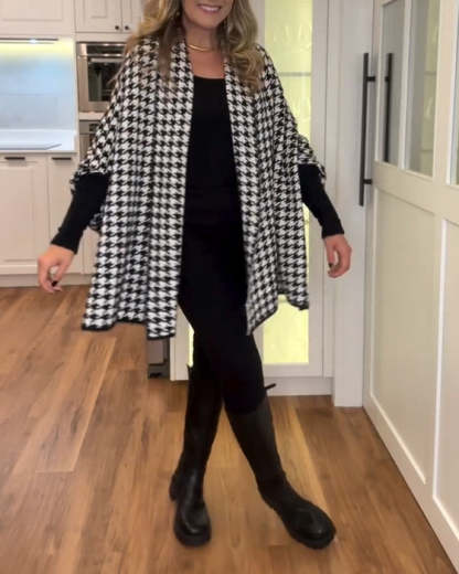 Cardigan ponte a spalle in tessuto pied-de-poule