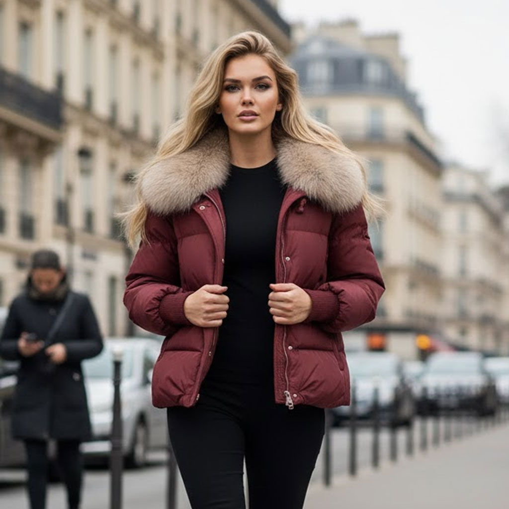 Giacca a vento imbottita con bavero largo, da donna