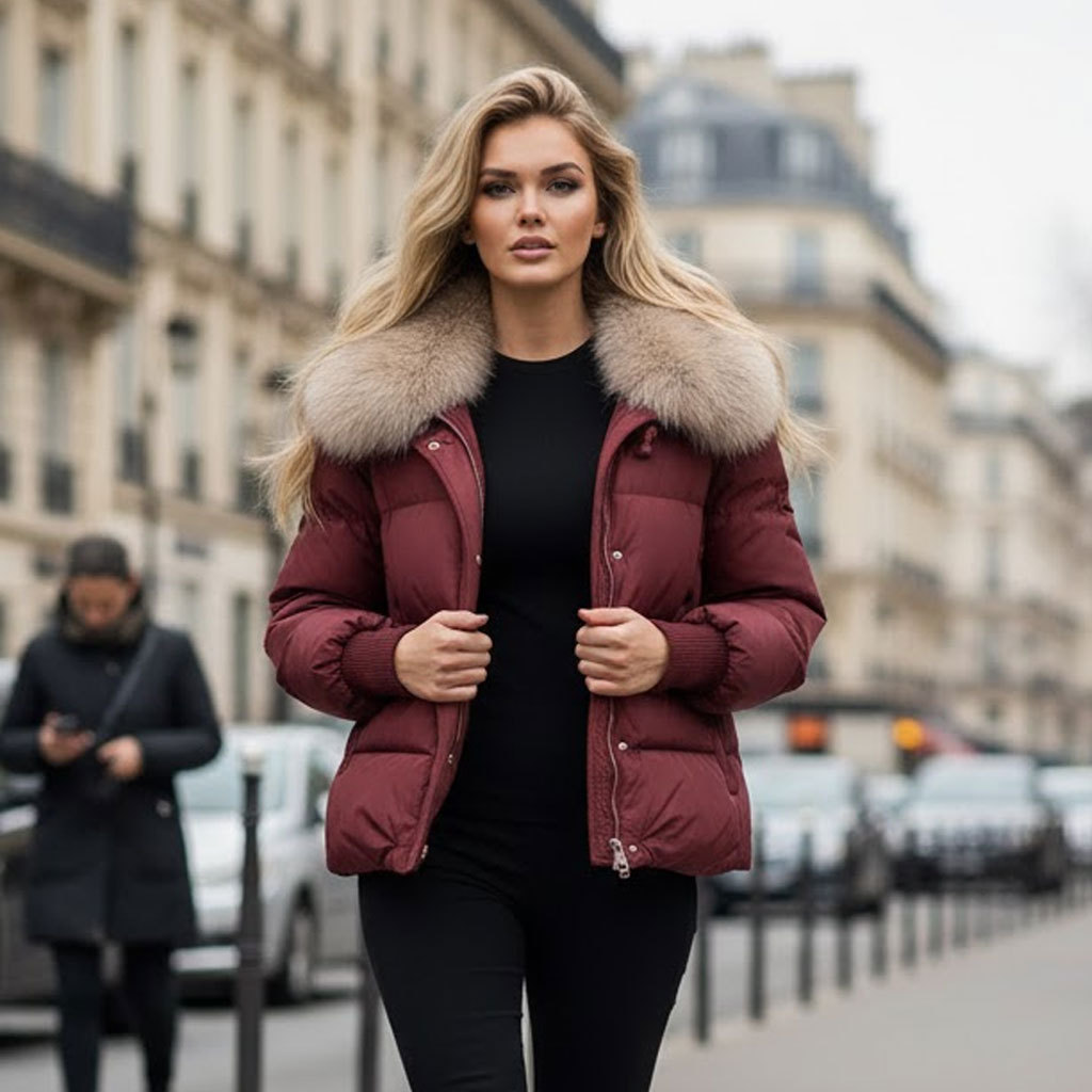 Giacca a vento imbottita con bavero largo, da donna