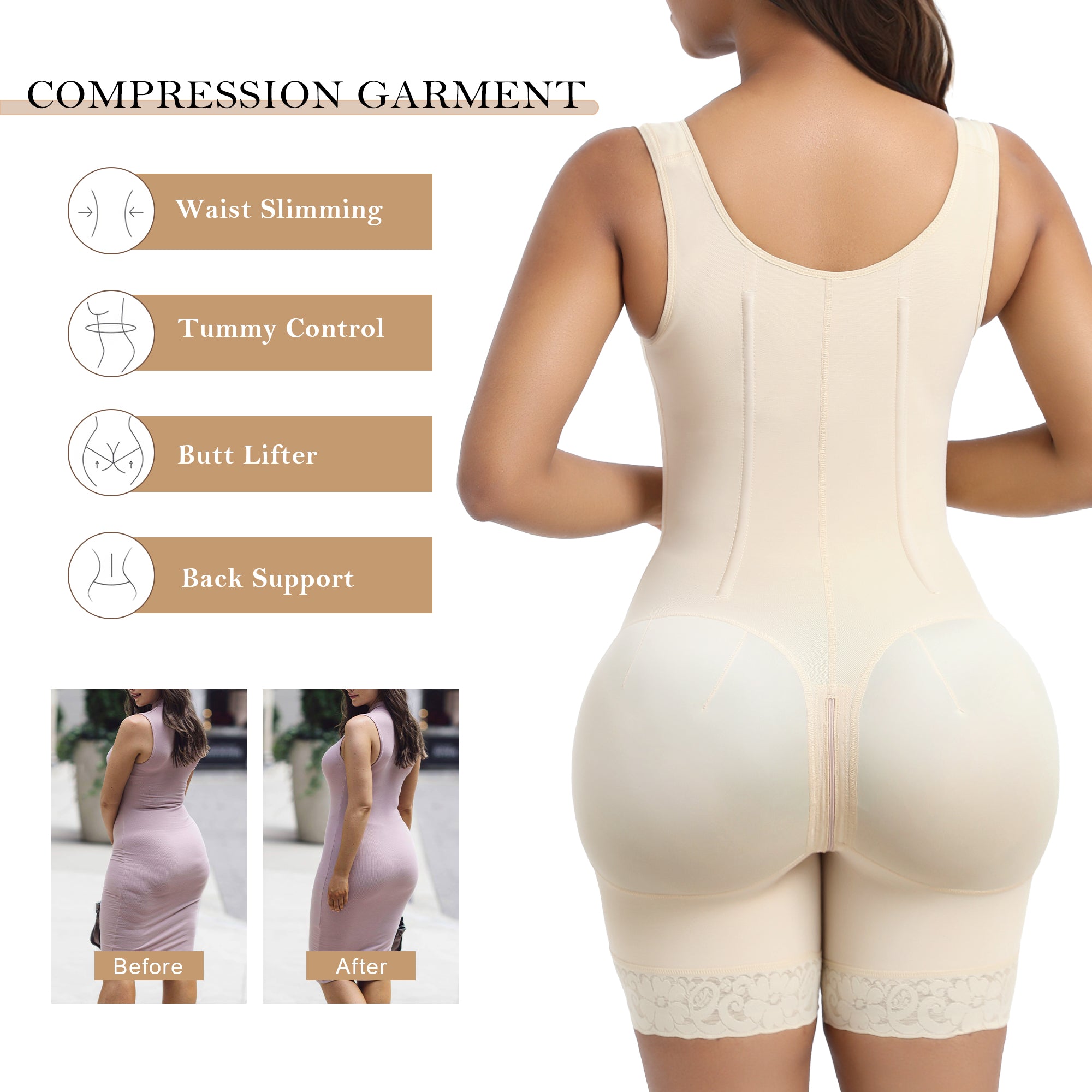  Fajas Colombianas Moldeadoras Shapewear Tummy Control Body Shaper Postpartum Butt Lift Compression Garment with Steel Bones