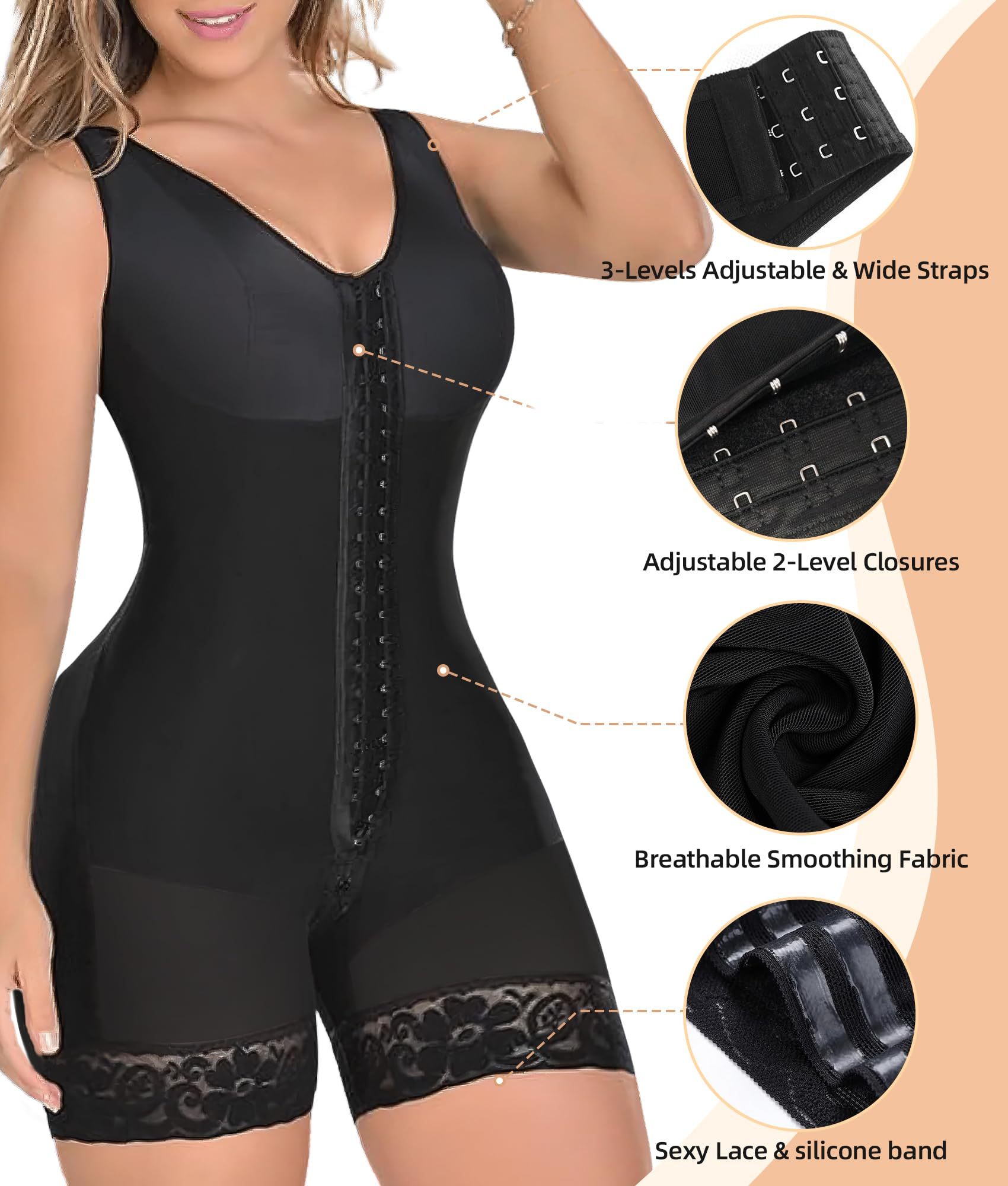  Fajas Colombianas Shapewear for Women Tummy Control Post Surgery Full Body Shaper Butt Lifter with Zipper Crotch