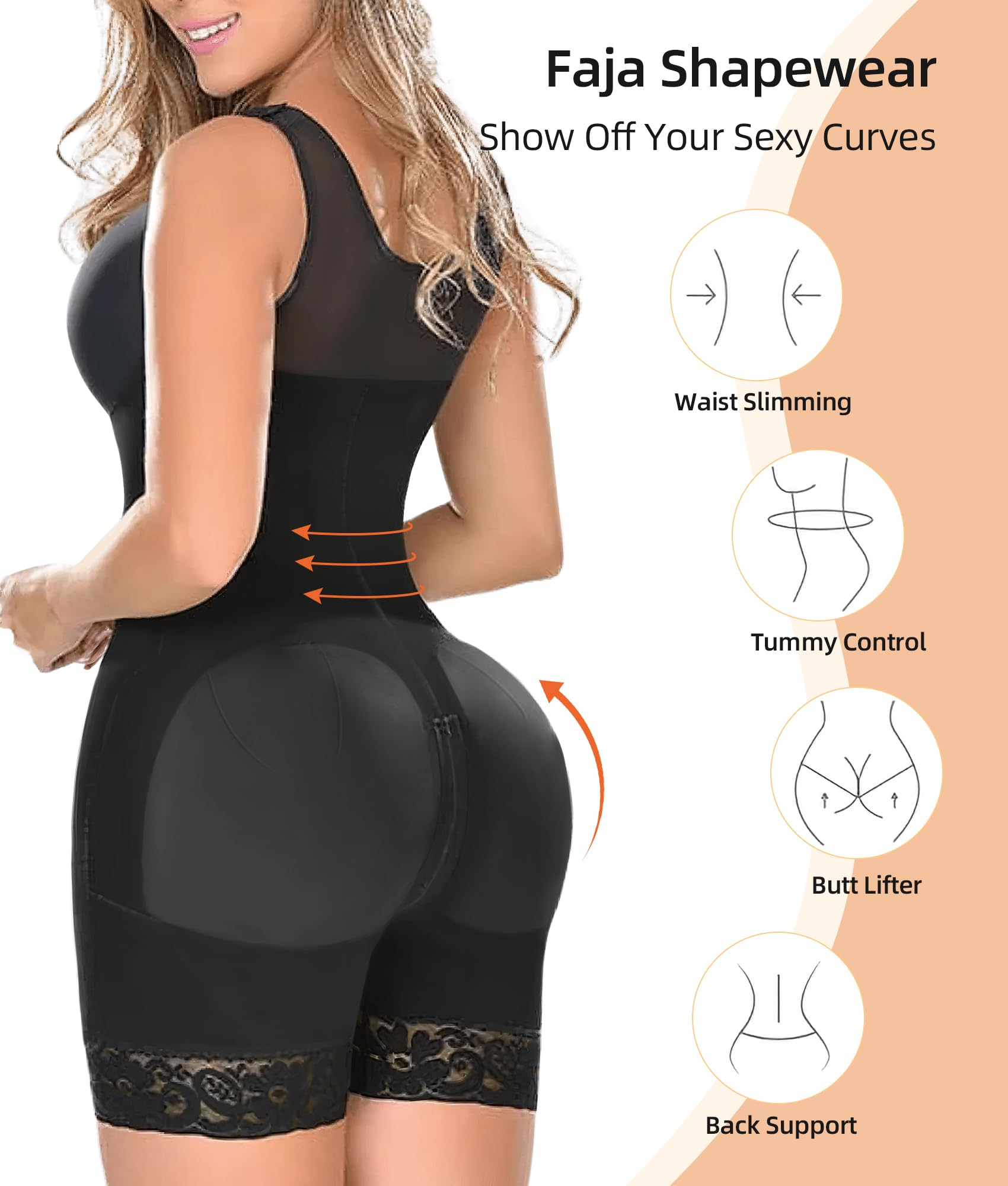  Fajas Colombianas Shapewear for Women Tummy Control Post Surgery Full Body Shaper Butt Lifter with Zipper Crotch